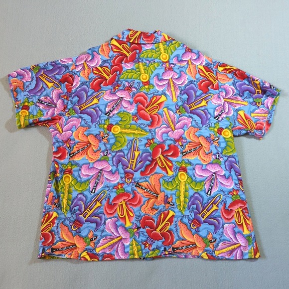 Bayou Wear Hawaiian Shirt Men's M Short Sleeve Jazz Fest Missing Button - Picture 5 of 10